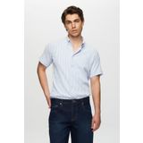 D'S Damat Ds Damat Slim Fit Mavi Gofre Kısa Kollu Gömlek