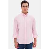D'S Damat Ds Damat Slim Fit Pembe Armürlü Düğmeli Yaka Pamuklu Gömlek