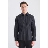 D'S Damat Ds Damat Slim Fit Siyah Armürlü Gömlek