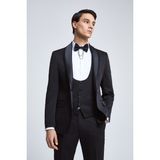 D'S Damat Ds Damat Slim Fit Siyah Armürlü Smokin Yelekli Takim Elbise 4HSY513050102 - 6 Drop - 48