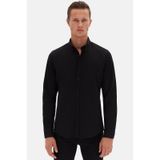 D'S Damat Ds Damat Slim Fit Siyah Oxford Düğmeli Yaka Kolay Ütülenebilir Nakış Detaylı Pamuklu Gömlek 4HC02ORT03265 Siyah