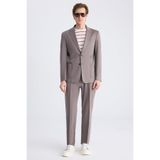 D'S Damat Ds Damat Slim Fit Vizon Baskılı Takim Elbise