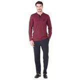 D's Damat Erkek Pijama Takımı Yarım Patlı Uzun Kol Bordo