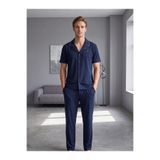 D'S Damat Gömlek Yaka Pijama Takımı LACİVERT