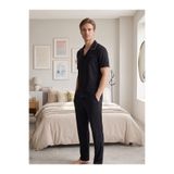 D'S Damat Gömlek Yaka Pijama Takımı SİYAH