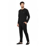 D'S Damat Regular Fit Cotton Düğmeli Yaka Pijama Takımı,%100 Saf Pamuk, Siyah, M Beden