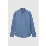 Ds Damat Regular Fit İndigo Düz Kışlık Flanel Gömlek