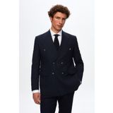 Ds Damat Regular Fit Lacivert Çizgili Kruvaze Takim Elbise