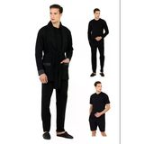 D's Damat Saten Biyeli Patlı Erkek 5'Li Penye Rob Ve Pamuk Pijama Takımı Damat Sandığı Çeyiz Seti Siyah