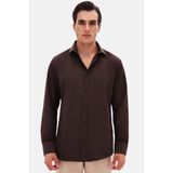 Ds Damat Slim Fit Acı Kahve Klasik Kravatlık Uzun Kol Kolay Ütülenebilir Gömlek 2HF02ORT5185 - 2XL