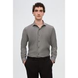 D'S Damat Slim Fit Antrasit İtalyan Yaka Armürlü Uzun Kollu Kolay Ütülenebilir Nefes Alan Dört Mevsim Gömlek 2HF02ORT3185 - Gri