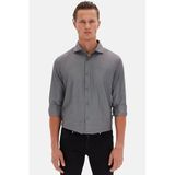Ds Damat Slim Fit Antrasit İtalyan Yaka Armürlü Uzun Kollu Kolay Ütülenebilir Nefes Alan Dört Mevsim Gömlek, L