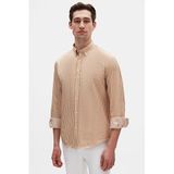 Ds Damat Slim Fit Bej Çizgili Gömlek, L
