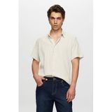 Ds Damat Slim Fit Bej Gofre Kısa Kollu Gömlek, XXL