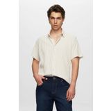 Ds Damat Slim Fit Bej Gofre Kısa Kollu Gömlek