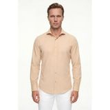 Ds Damat Slim Fit Bej Klasik Kravatlık Uzun Kol Kolay Ütülenebilir Gömlek, M