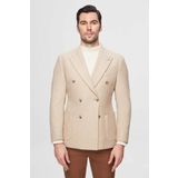 Ds Damat Slim Fit Bej Örme Çift Yırtmaçlı Yünlü Kruvaze Kumaş Ceket
