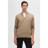 D'S Damat Slim Fit Bej Yarım Fermuarlı Triko Kazak Erkek Bisiklet Yaka Modern Stil 3HF06ORT00004 - XL
