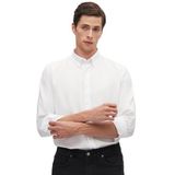 Ds Damat Slim Fit Beyaz Armürlü Düğmeli Yaka Pamuklu Gömlek, L