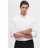 Ds Damat Slim Fit Beyaz Armürlü Düğmeli Yaka Pamuklu Gömlek, XXL