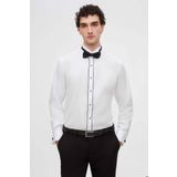 Ds Damat Slim Fit Beyaz Düz Ata Yaka Duble Manşet Smokin Gömlek