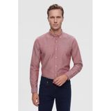 Ds Damat Slim Fit Bordo Armürlü Düğmeli Yaka Pamuklu Gömlek, M