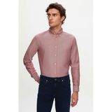 Ds Damat Slim Fit Bordo Armürlü Düğmeli Yaka Pamuklu Gömlek, XL