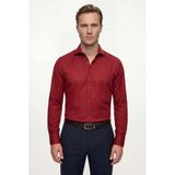 Ds Damat Slim Fit Bordo Klasik Kravatlık Uzun Kol Kolay Ütülenebilir Gömlek, M
