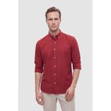 Ds Damat Slim Fit Bordo Oxford Düğmeli Yaka Kolay Ütülenebilir Nakış Detaylı Pamuklu Gömlek, S