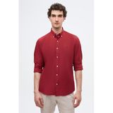 Ds Damat Slim Fit Bordo Oxford Düğmeli Yaka Kolay Ütülenebilir Nakış Detaylı Pamuklu Gömlek, XL