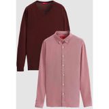 Ds Damat Slim Fit Bordo Pamuk Karışımlı 2'Li V Yaka Triko Ve Gömlek 1HC0206VBN01