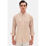 Ds Damat Slim Fit Camel Kareli Ekoseli Gömlek, M