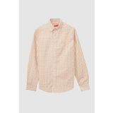 D'S Damat Slim Fit Camel Kareli Ekoseli Gömlek