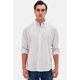 Ds Damat Slim Fit Gri Çizgili %100 Pamuk Yazlık Keten Gömlek 0HC02ORT06265 - 2XL