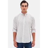Ds Damat Slim Fit Gri Çizgili %100 Pamuk Yazlık Keten Gömlek, L