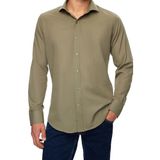 Ds Damat Slim Fit Haki Klasik Kravatlık Uzun Kol Kolay Ütülenebilir Gömlek, M