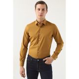 D's Damat Slim Fit Hardal Düz Stretch Gömlek 7ef02ee44324d Hardal