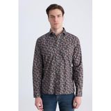 Ds Damat Slim Fit Kahverengi Baskılı%100 Pamuklu Gömlek