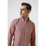 Ds Damat Slim Fit Kırmızı Armürlü Düğmeli Yaka Pamuklu Gömlek, M