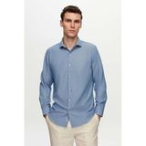 Ds Damat Slim Fit Koyu Mavi Klasik Kravatlık Uzun Kol Kolay Ütülenebilir Gömlek, M