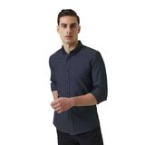 Ds Damat Slim Fit Lacivert Armürlü Düğmeli Yaka Pamuklu Gömlek, L