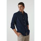 D'S Damat Slim Fit Lacivert Armürlü Gömlek - L