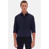 Ds Damat Slim Fit Lacivert İtalyan Yaka Armürlü Uzun Kollu Kolay Ütülenebilir Nefes Alan Dört Mevsim Gömlek, M