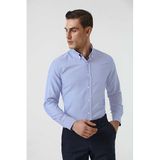 Ds Damat Slim Fit Mavi Armürlü Düğmeli Yaka Pamuklu Gömlek, S
