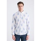 Ds Damat Slim Fit Mavi Baskılı%100 Pamuklu Gömlek
