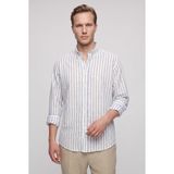 Ds Damat Slim Fit Mavi Çizgili %100 Pamuk Yazlık Keten Gömlek, L