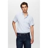 Ds Damat Slim Fit Mavi Gofre Kısa Kollu Gömlek, M