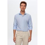 Ds Damat Slim Fit Mavi İtalyan Yaka Armürlü Uzun Kollu Kolay Ütülenebilir Nefes Alan Dört Mevsim Gömlek, M