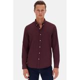 Ds Damat Slim Fit Mürdüm Oxford Düğmeli Yaka Kolay Ütülenebilir Nakış Detaylı Pamuklu Gömlek, S