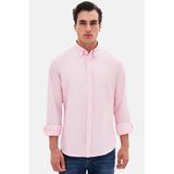 Ds Damat Slim Fit Pembe Armürlü Düğmeli Yaka Pamuklu Gömlek, M